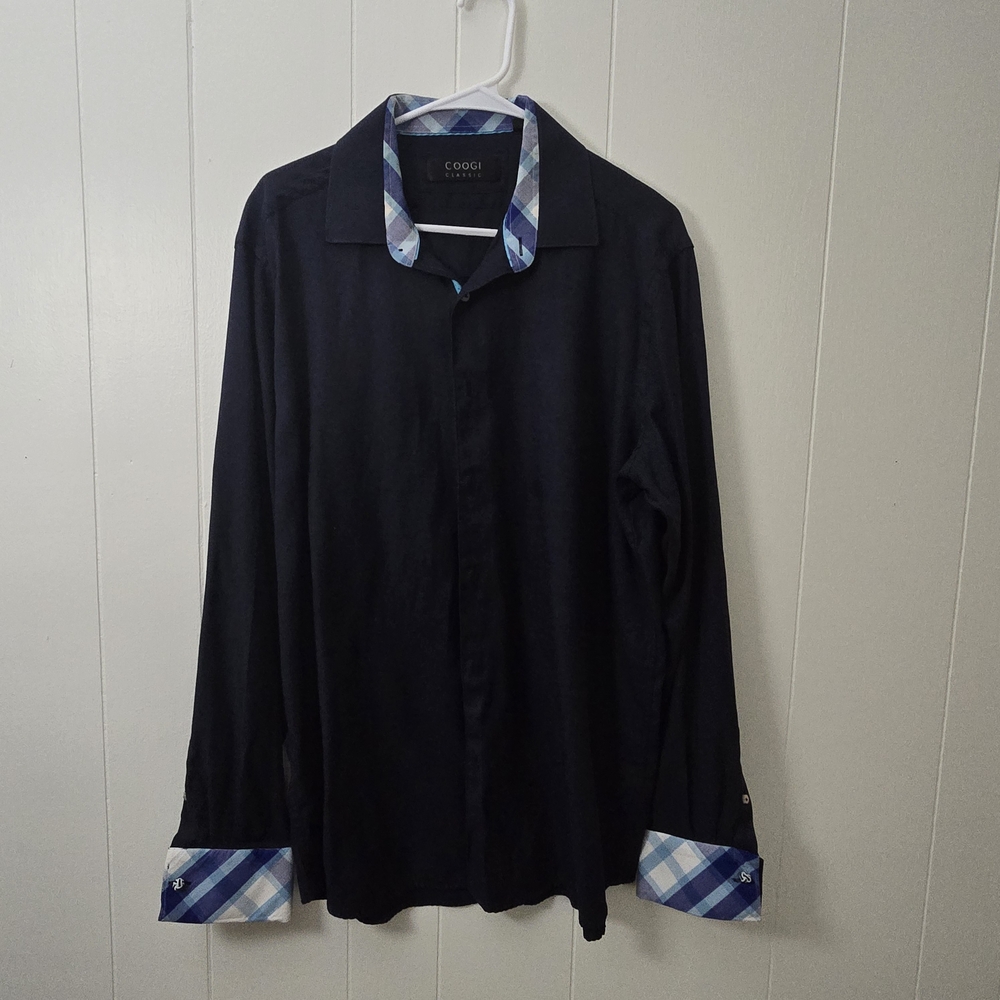 Coogi Men's Black Shirt with Blue Accents